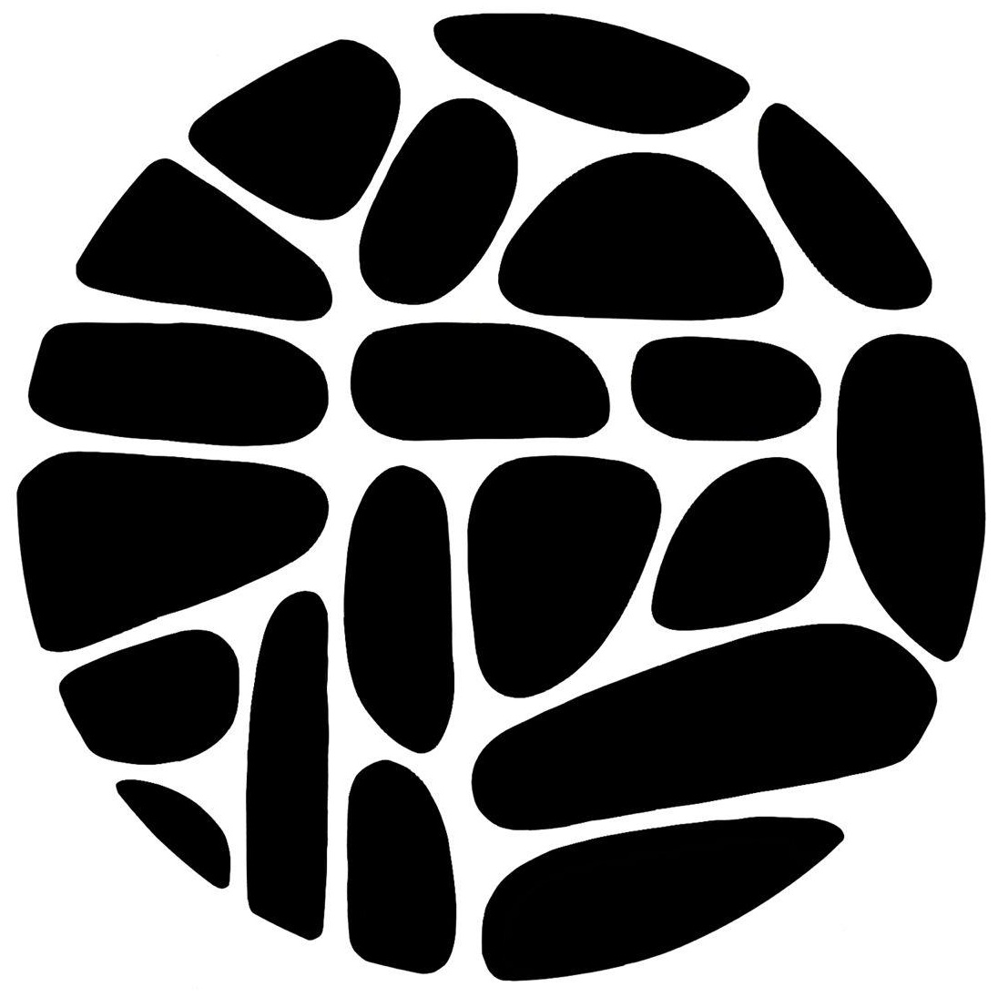 Logo der Mosaik Jugend der evangelischen Jugend Hattingen Sprockhövel: Ein kreisrundes Mosaik-Design, bestehend aus verschiedenen, organisch geformten schwarzen Steinen auf weißem Hintergrund.